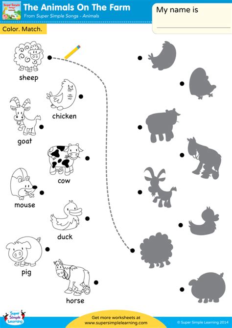 The Animals On The Farm Worksheet - Color & Match - Super Simple