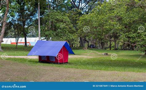 Small Campsite in Camping Area Stock Image - Image of person, people ...