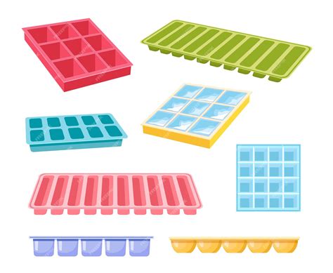 Premium Vector | Set of Icons Ice Cube Trays of Different Colors and ...