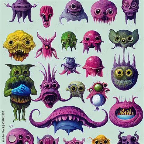 set of cartoon monsters illustration sprite sheet style Stock ...