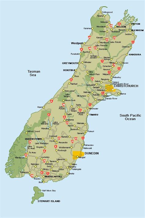 a map of new zealand with all the towns