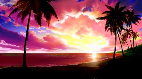 Beach during sunset painting, anime, landscape HD wallpaper | Wallpaper ...