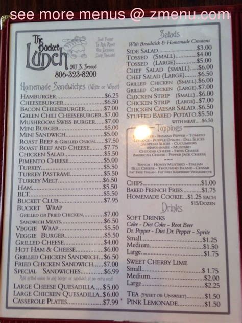 Menu at The Bucket restaurant, Canadian