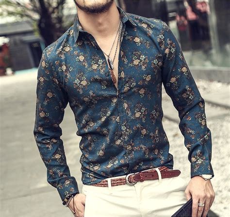 New Men Floral Shirts Fashion Casual Slim Fit Camisas Business Dress ...