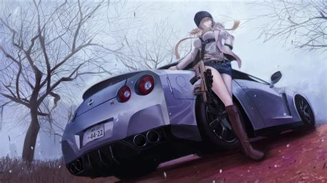 Anime, Anime Girls, Nissan GTR, Machine Gun Wallpapers HD / Desktop and ...