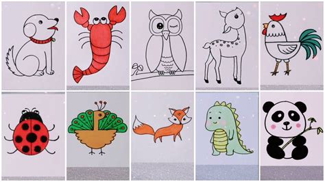 Easy Animals to Draw For Practice - Cute Animal Drawings for Kids - YouTube