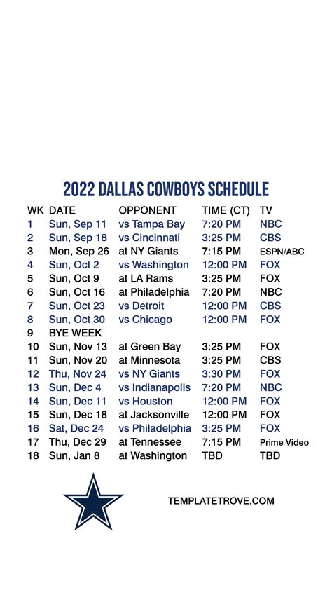 Printable Dallas Cowboys Schedule 2024 - Printable Calendars AT A GLANCE