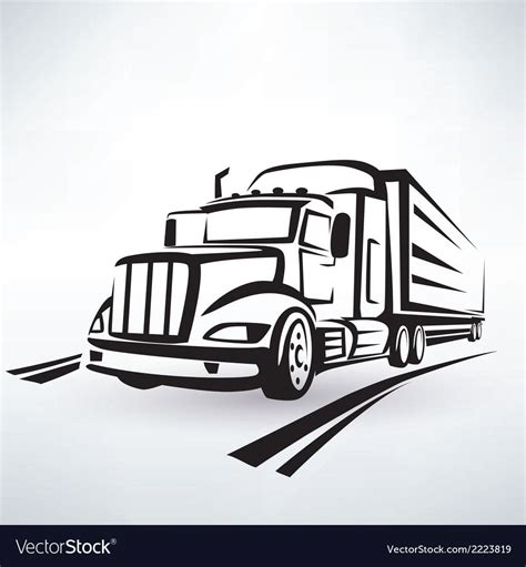 American lorry silhouette truck outlined sketch Vector Image Silhouette ...