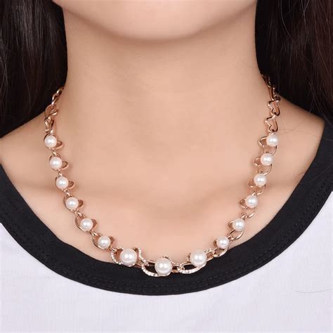 ROXI Brand Pearl Pendants Necklace For Women colliers Rose Gold Pearl ...