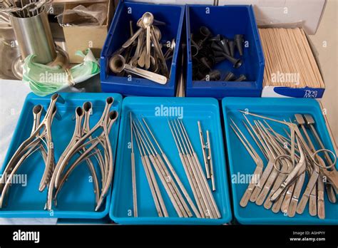 Tray of instruments for examination of ear, nose and throat Stock Photo ...