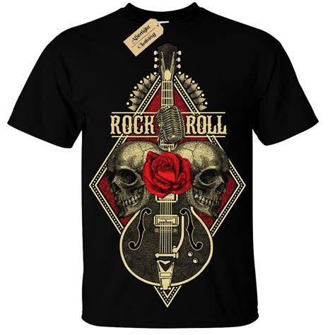 Rock n Roll Guitar T-Shirt Mens skull metal band death heavy music ...