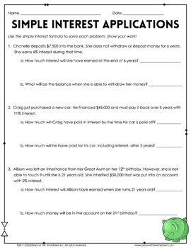 Simple Interest Problems Worksheet – Englishworksheet.my.id