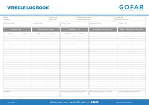 Vehicle Logbook Templates - Gofar Car Expense Log Book Template Doc