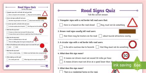 Road Signs Quiz (teacher made) - Twinkl