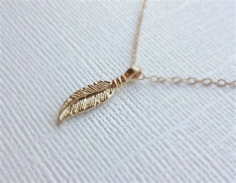 Gold Feather Charm Necklace Dainty 14k gold filled chain