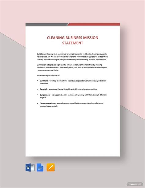 cleaning service mission statement Template in Google Docs, Word ...