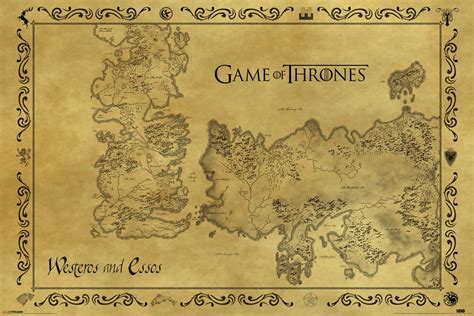 Game Of Thrones Antique Map Westeros Essos HBO Medieval Fantasy TV ...