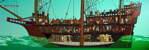 A cut-away plan and description of The Mayflower ship, its decks ...