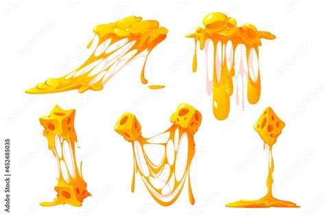 Melted cheese pieces isolated on white background. Vector cartoon set ...