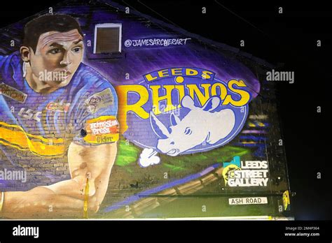 A mural of Leeds Rhinos player Sir Kevin Sinfield on a gable end in the ...