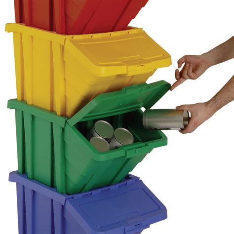 Stackable Recycling Box Bins With Hinged Lids in 4 Colours