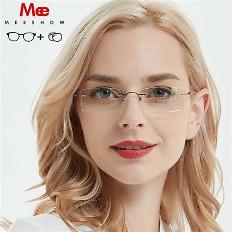 Meeshow Titanium prescription glasses women glassles frame rimless ...