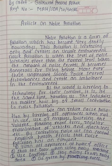 Article On Noise Pollution – India NCC