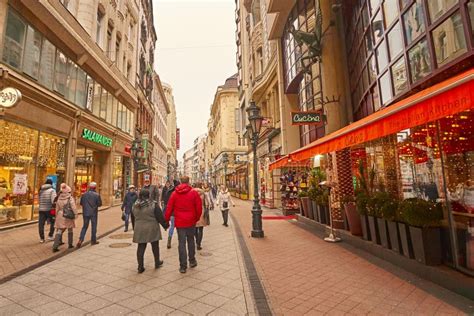 Street Vaci in Budapest in Hungary. Editorial Photography - Image of ...