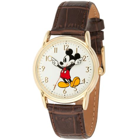 Disney - Mickey Mouse Men's Gold Cardiff Alloy Watch, Brown Leather ...