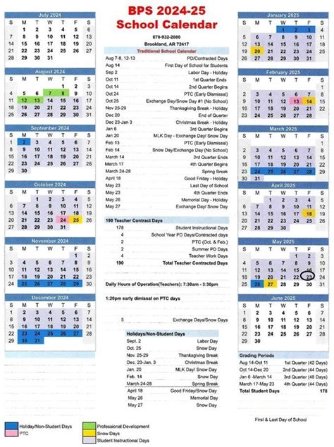 The 2024-25 BPS School Calendar... - Brookland Public Schools