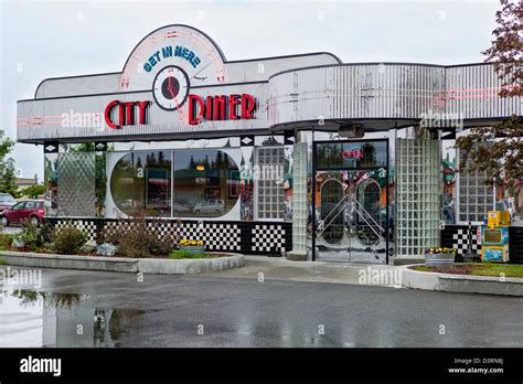 Exterior view of retro design stainless steel City Diner, Anchorage ...