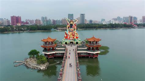 Aerial view 4k footage by drone of bridge of Zuoying Yuandi Temple at ...