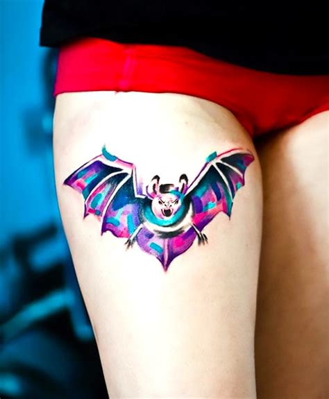 Watercolor Bat Tattoo for Girls Tattoo Idea