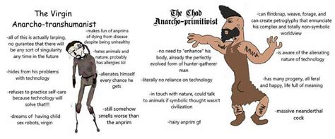 The virgin anarcho-transhumanist vs the chad anarcho-primitivist ...