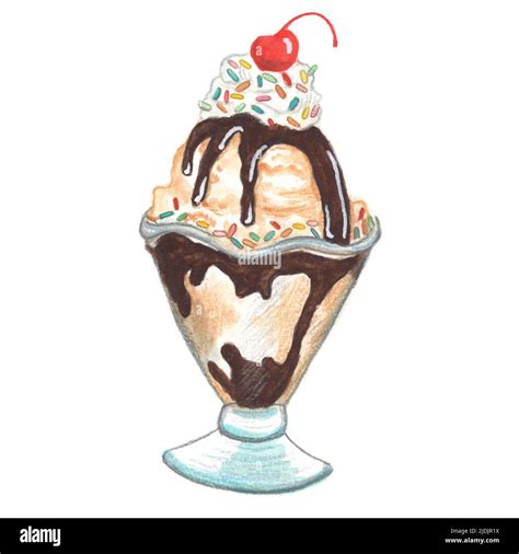 Ice cream sundae illustration on a white background. Watercolor hand ...