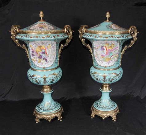 Large German Dresden Porcelain Floral Urns Vases