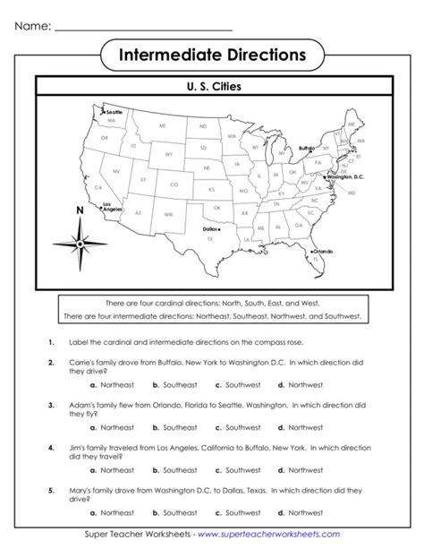 Cardinal And Intermediate Directions Worksheet