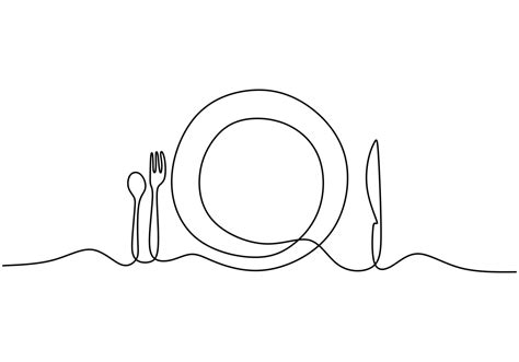 dibujo de línea continua del símbolo de comida. signo de plato ...