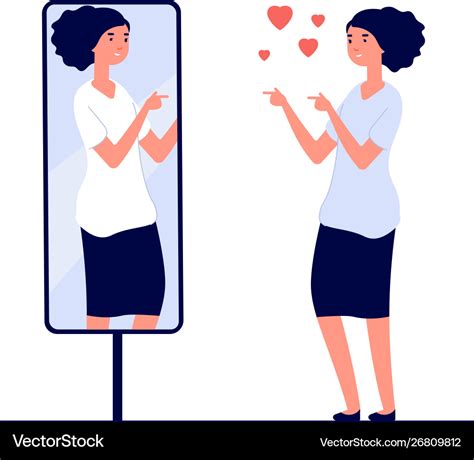 Woman at mirror mirrored happy girl cartoon Vector Image