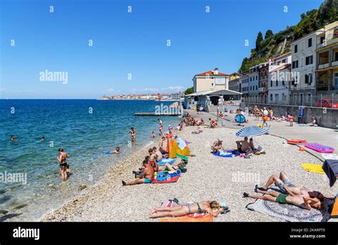 Beach in Piran, Slovenia Stock Photo - Alamy