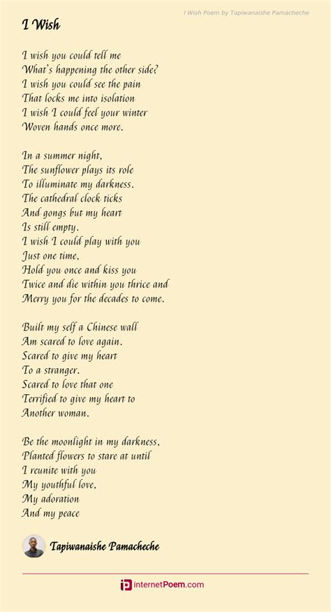 I Wish Poem by Tapiwanaishe Pamacheche