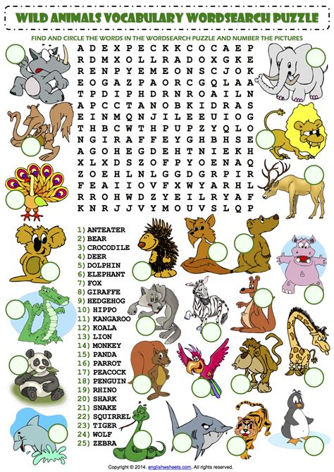 Wild Animals Wordsearch | LELA