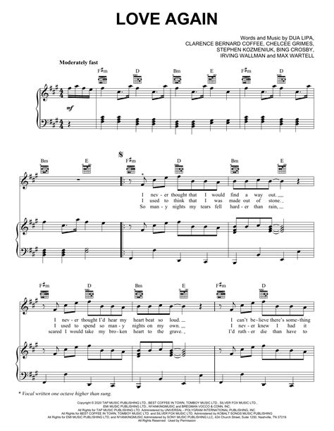 Dua Lipa "Love Again" Sheet Music Notes | Download PDF Score Printable