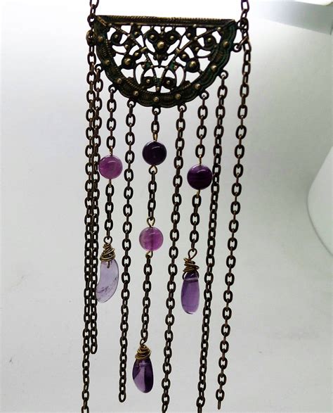 New Vintage Style Brass Chain Necklace With Amethyst Beads - Etsy