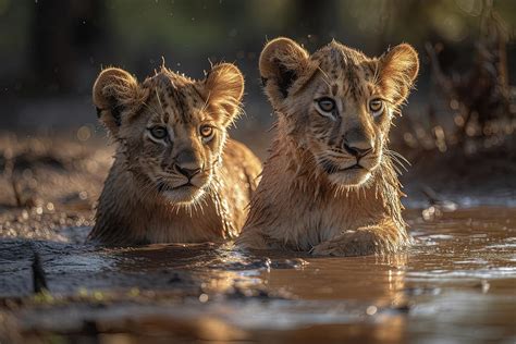 Muddy Lion Cubs In The African Savanna Photograph by Diego Re - Fine ...