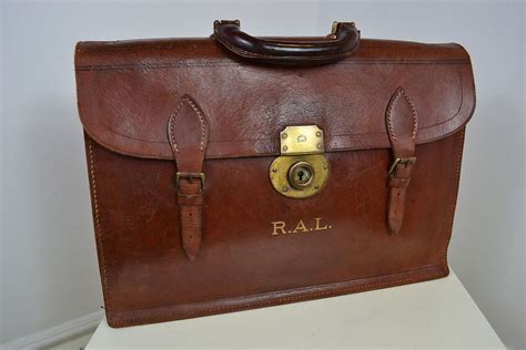 VINTAGE 1940's ENGLISH MADE BROWN LEATHER BRIEFCASE CASE ATTACHE ...