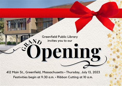 Greenfield Public Library Grand Opening Thursday Event Schedule - Visit ...