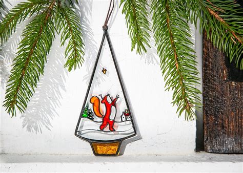 Squirrel Christmas Ornaments, Squirrel and Acorn, Stained Glass ...