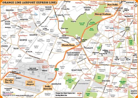 Delhi Metro Orange Line (Airport Express) Route Map and Stations List ...