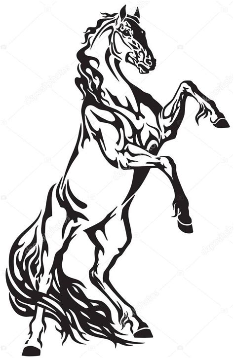 Horse Tribal Tattoo Stallion Rearing Black White Vector Illustration ...